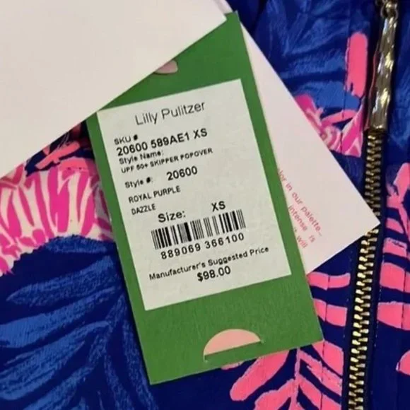 SOLD! Lilly Pulitzer Skipper Popover NWT XS Royal Purple Dazzle Zip UPF 50+ NEW - Picture 3 of 16